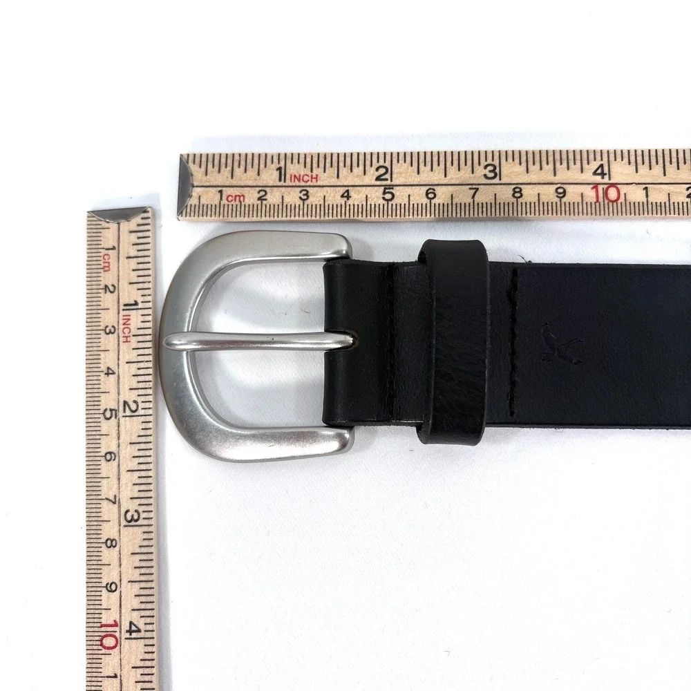 Eddie Bauer Belt Black Genuine Leather Made in USA Silver Buckle Size L
